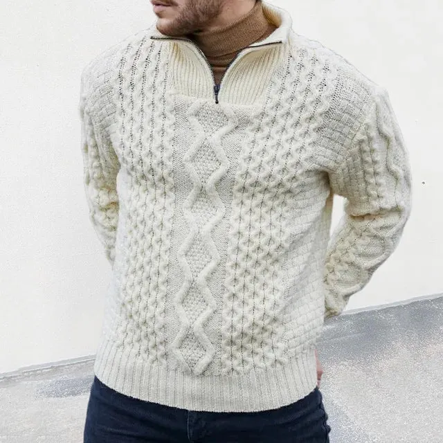 Men's Warm Cable Knit Jumper with Zipper | Ideal for Autumn/Winter