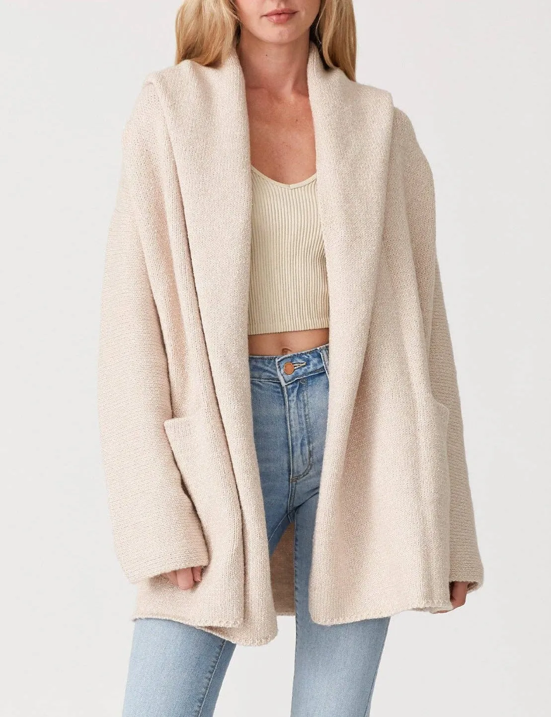 Mid-Length Oversized Long Sleeve Hooded Cardigan