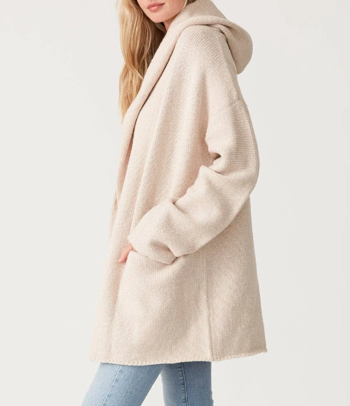 Mid-Length Oversized Long Sleeve Hooded Cardigan