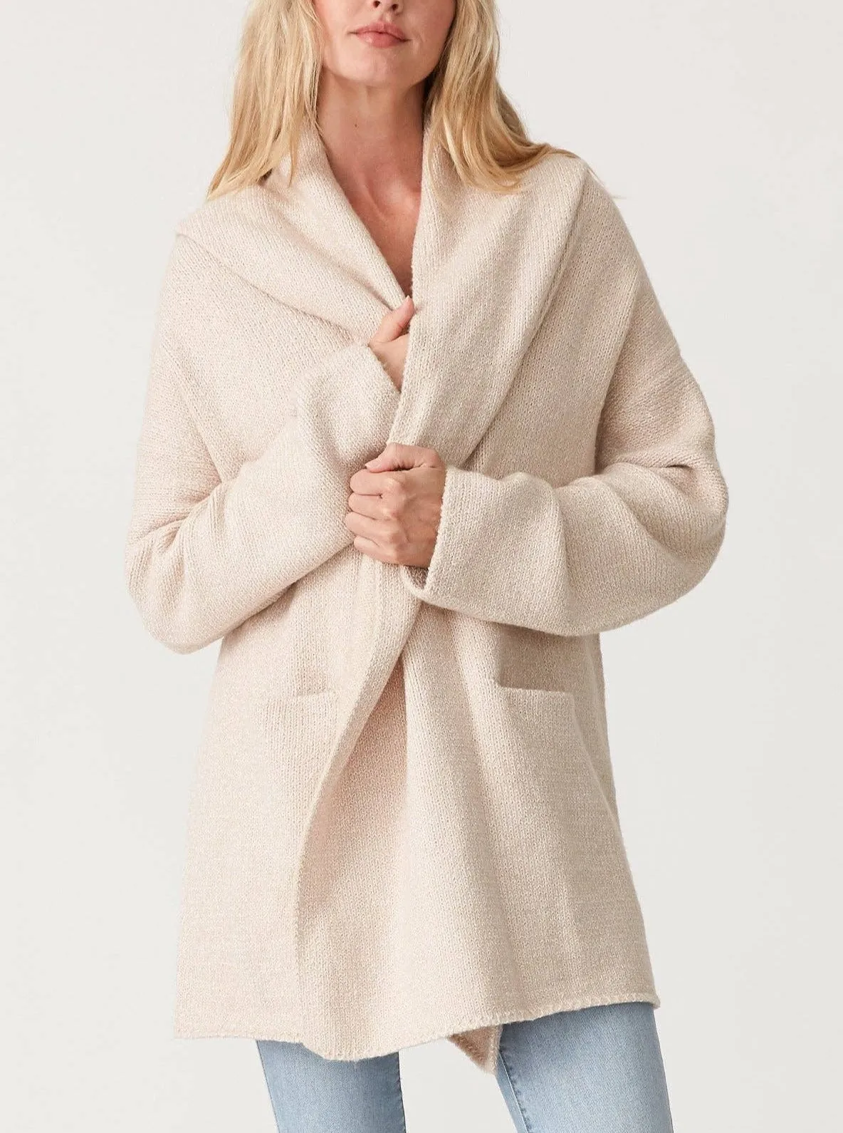 Mid-Length Oversized Long Sleeve Hooded Cardigan