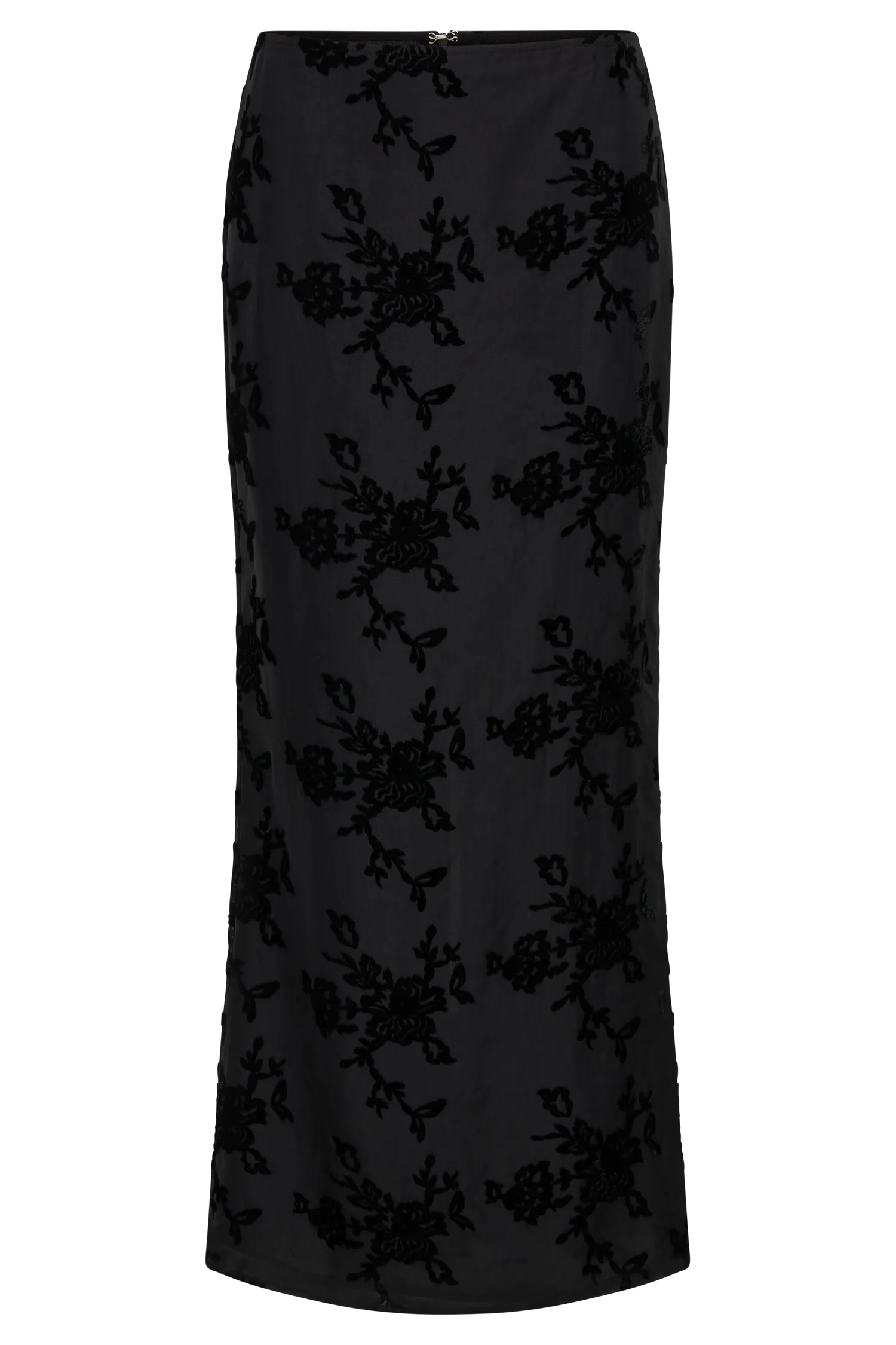 Mona Burnout Velvet Maxi Skirt - Black