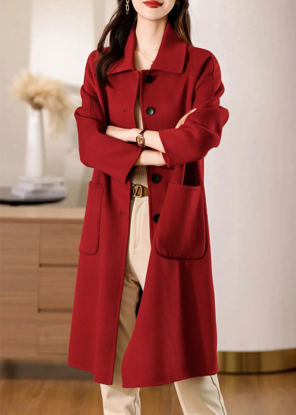 Muriel Single Breasted Double Face Wool Coat