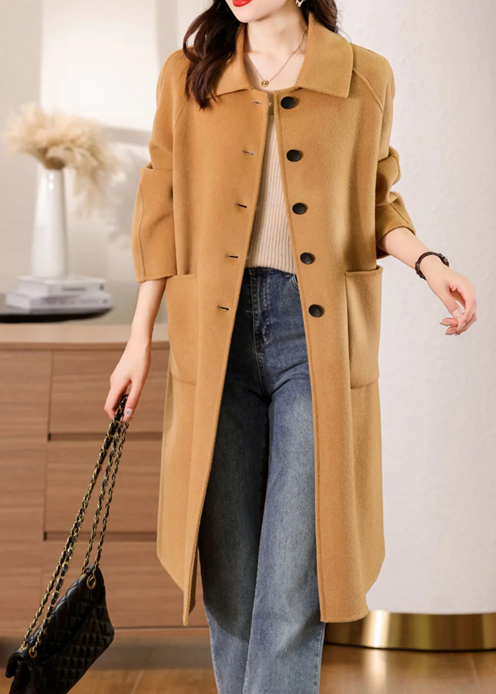 Muriel Single Breasted Double Face Wool Coat