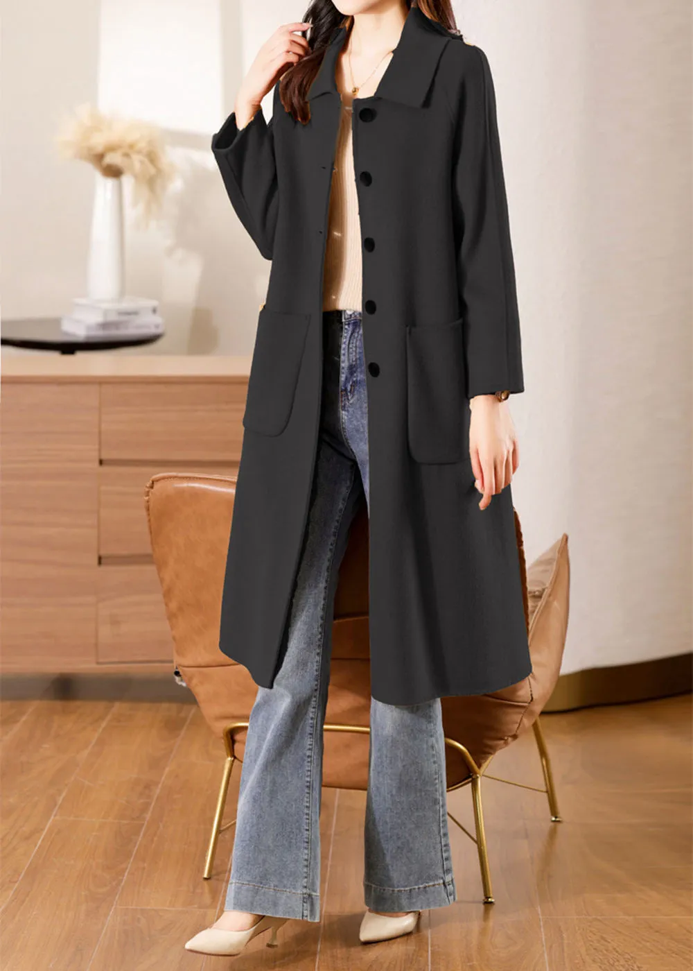 Muriel Single Breasted Double Face Wool Coat