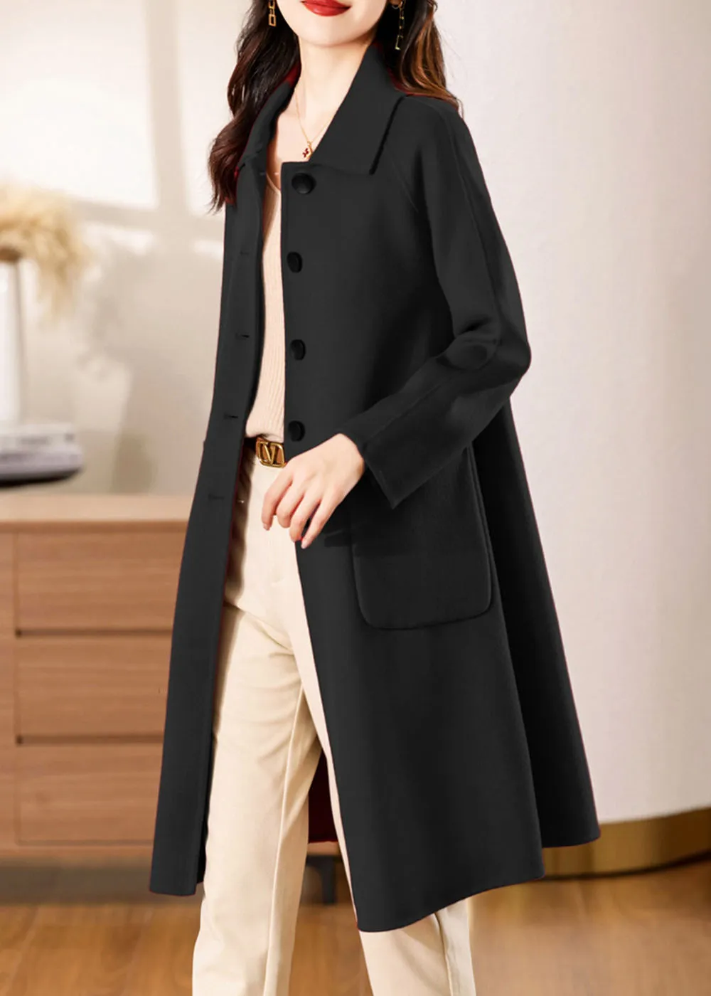 Muriel Single Breasted Double Face Wool Coat