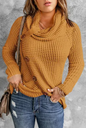 Mustard Buttoned Wrap Turtleneck Sweater