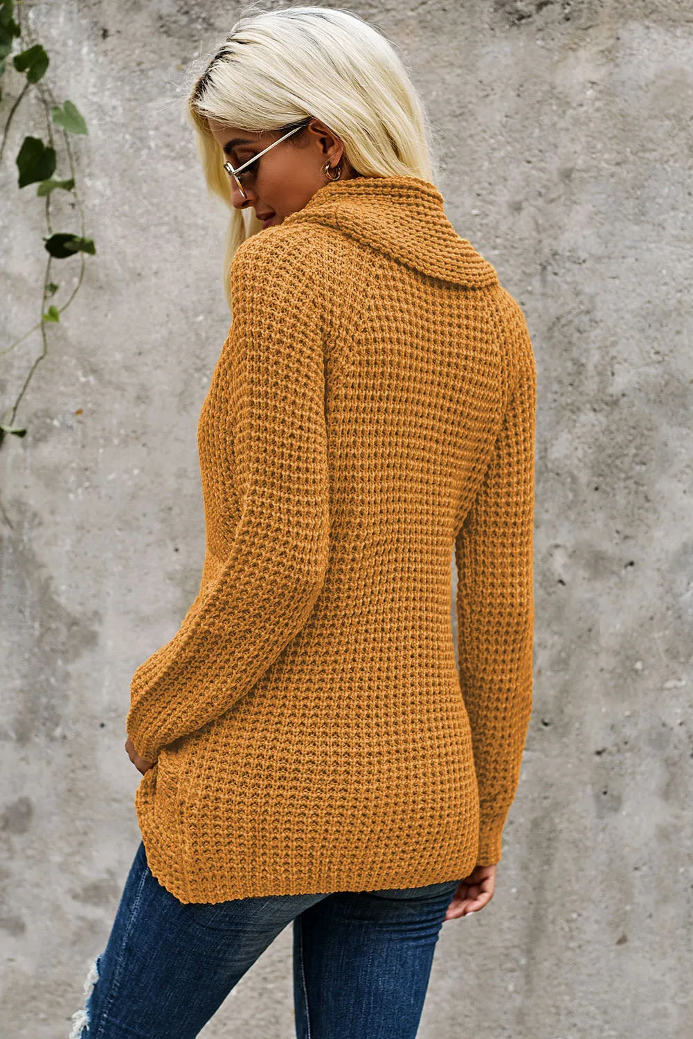 Mustard Buttoned Wrap Turtleneck Sweater