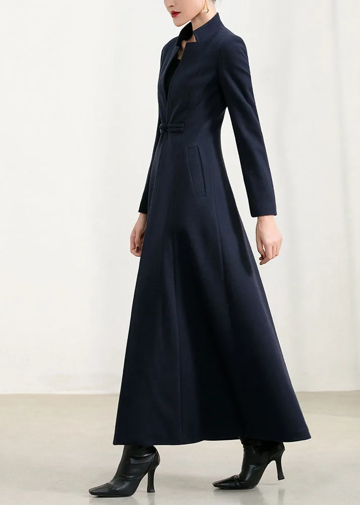 Navy long full length wool winter coat 2958