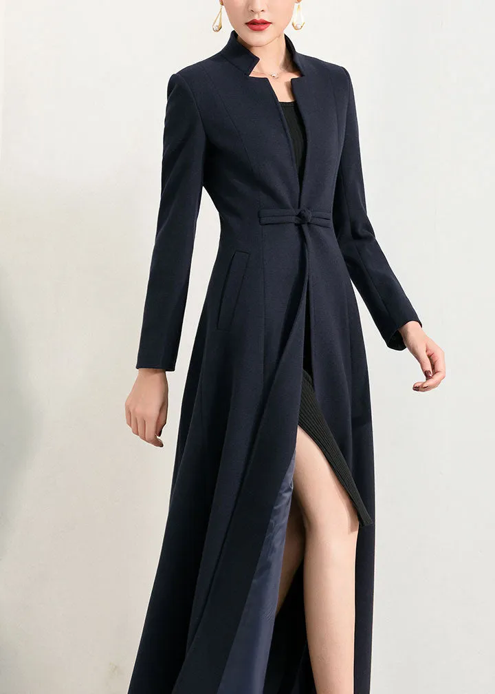 Navy long full length wool winter coat 2958