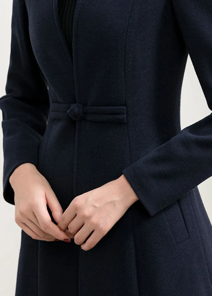 Navy long full length wool winter coat 2958