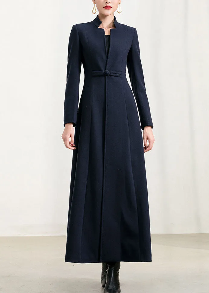 Navy long full length wool winter coat 2958