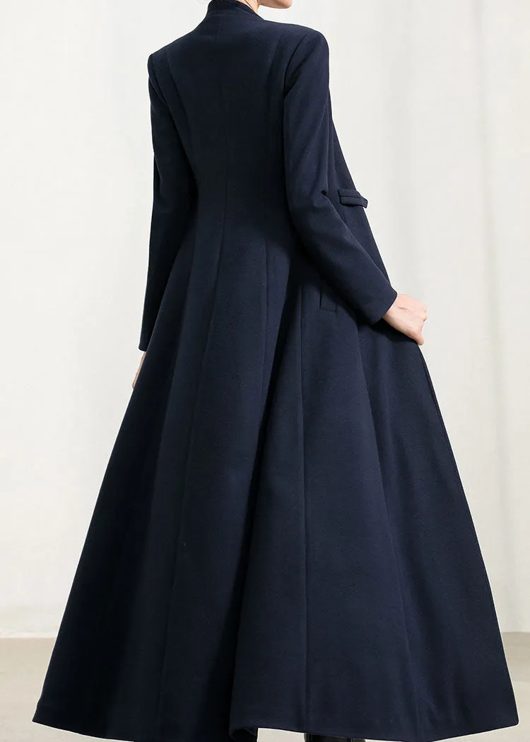 Navy long full length wool winter coat 2958