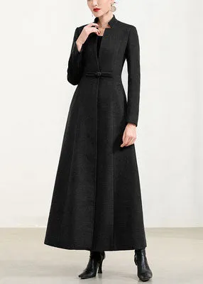 Navy long full length wool winter coat 2958