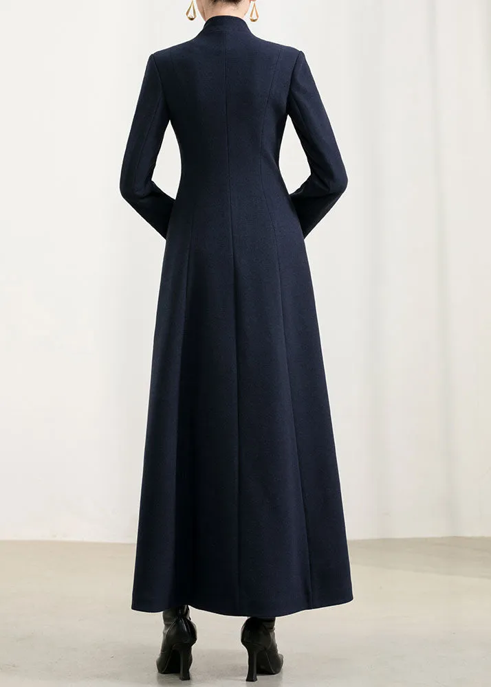 Navy long full length wool winter coat 2958