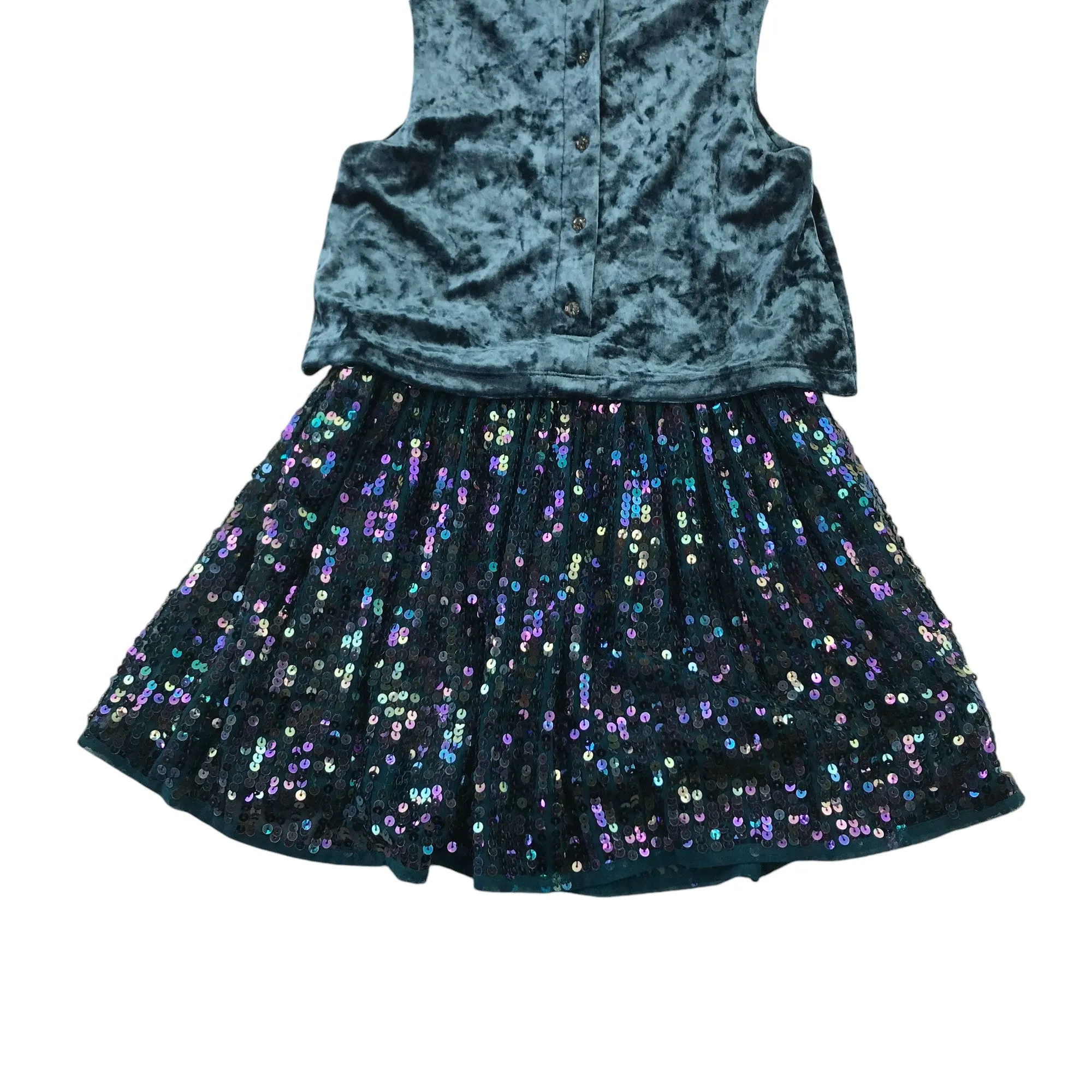 Next dress 7-8 years teal turquoise velvet top with sequin skirt