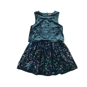 Next dress 7-8 years teal turquoise velvet top with sequin skirt