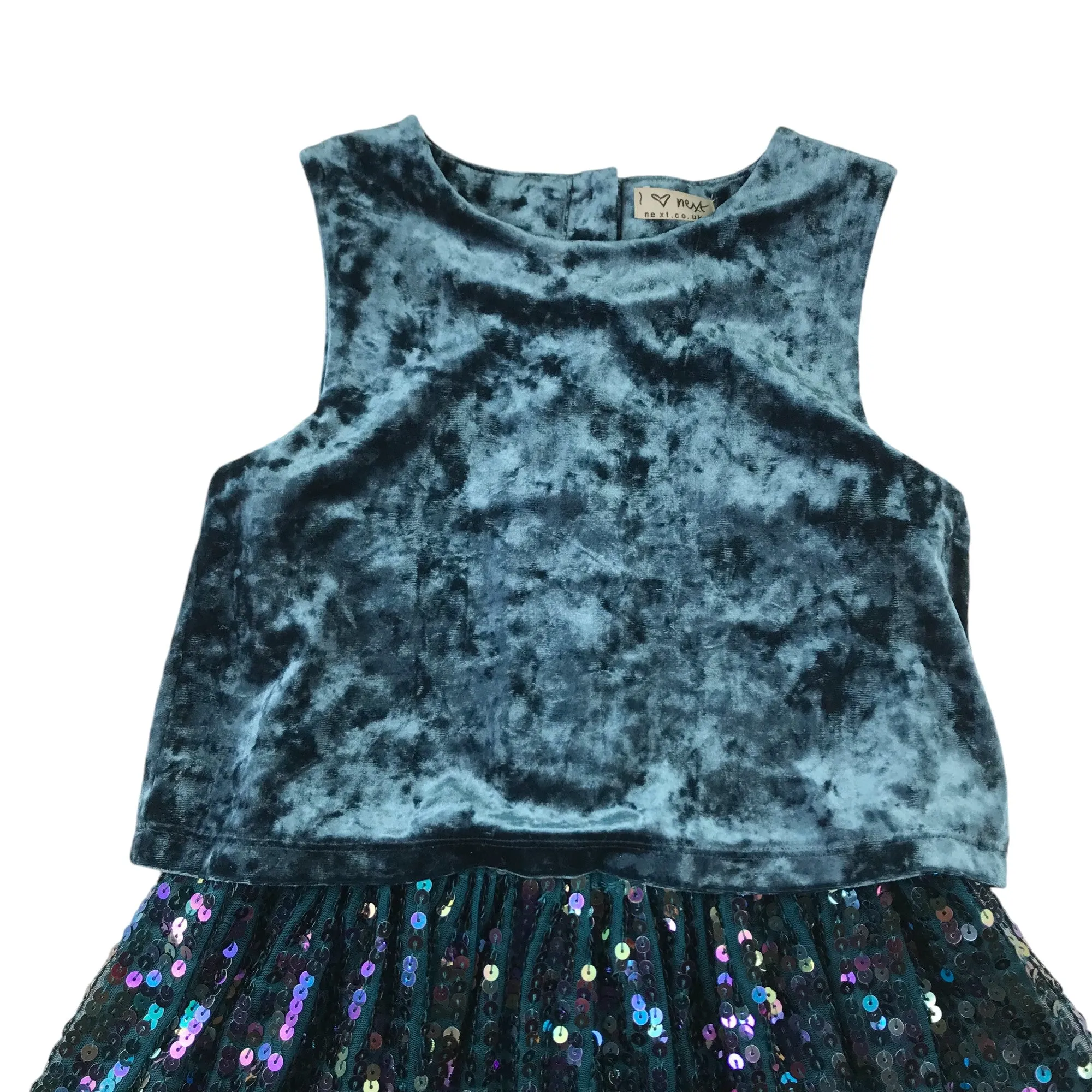 Next dress 7-8 years teal turquoise velvet top with sequin skirt