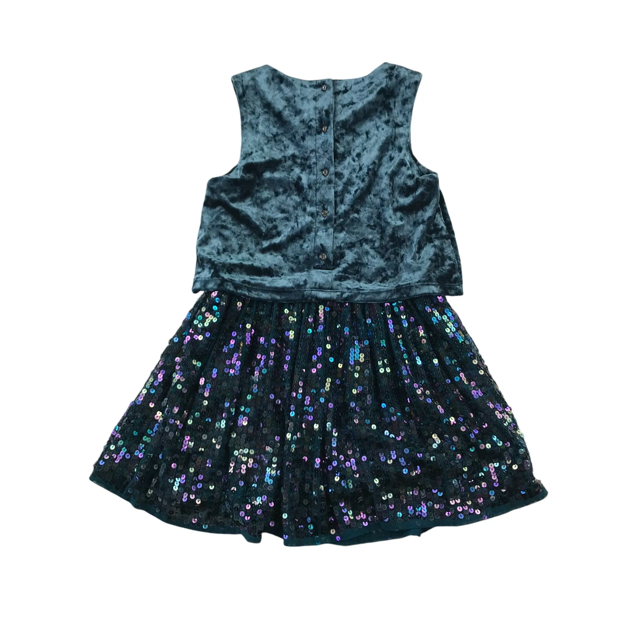 Next dress 7-8 years teal turquoise velvet top with sequin skirt