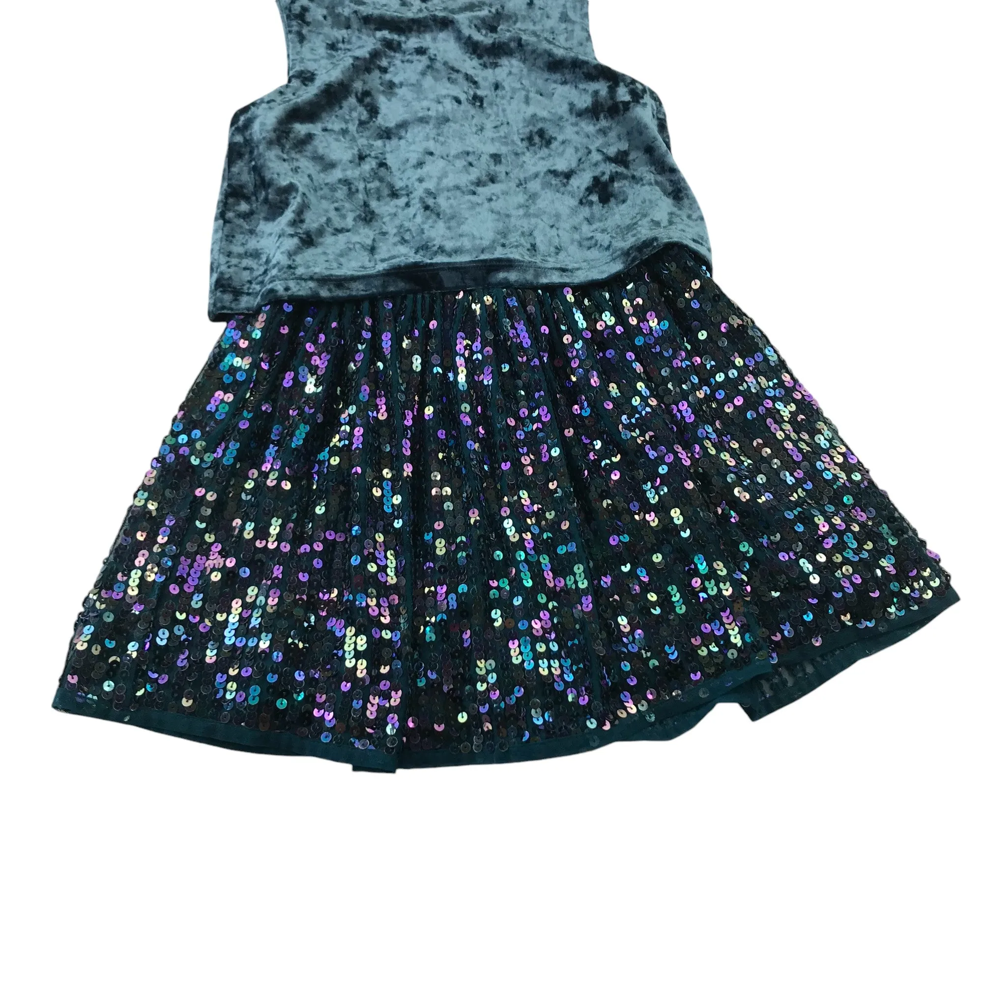 Next dress 7-8 years teal turquoise velvet top with sequin skirt