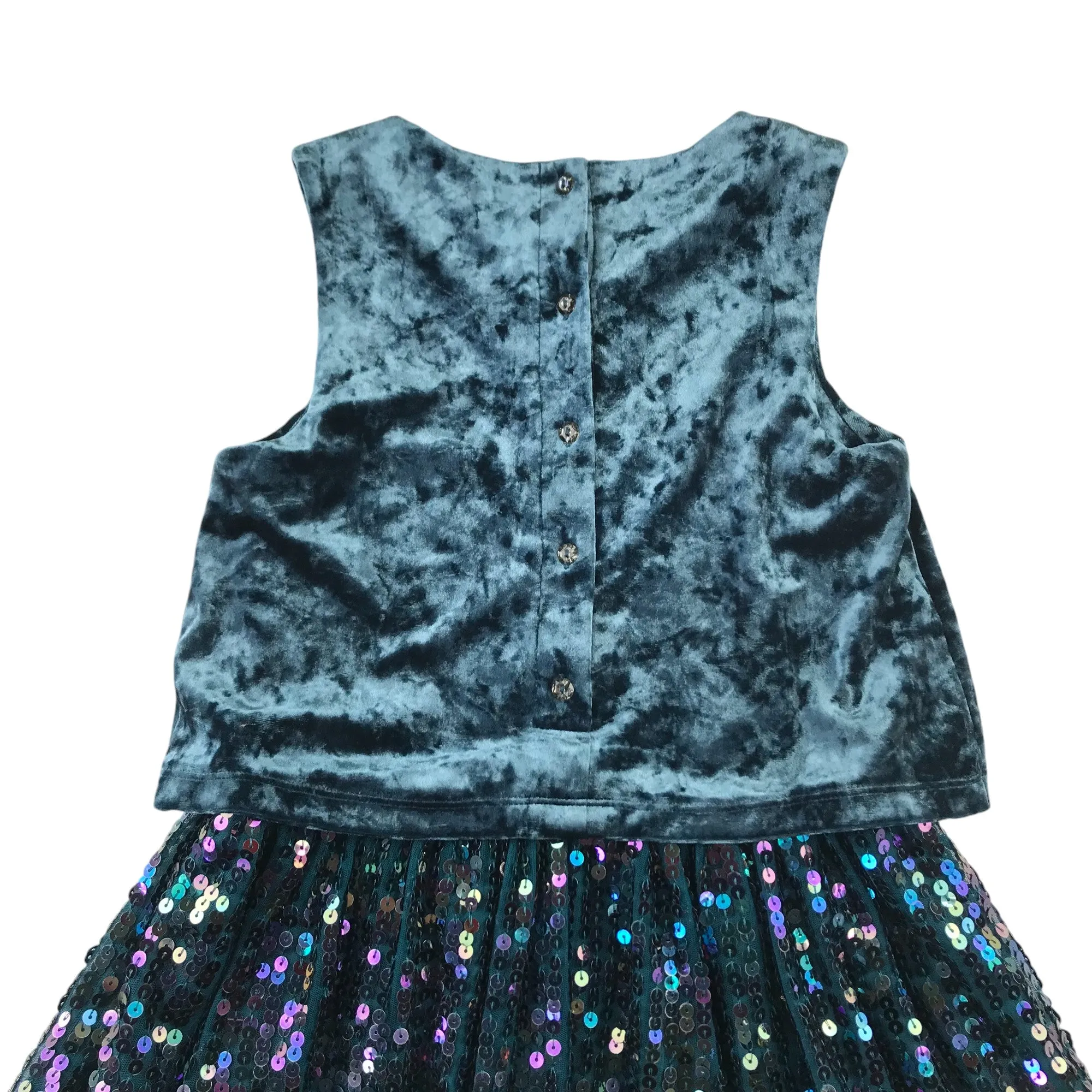 Next dress 7-8 years teal turquoise velvet top with sequin skirt