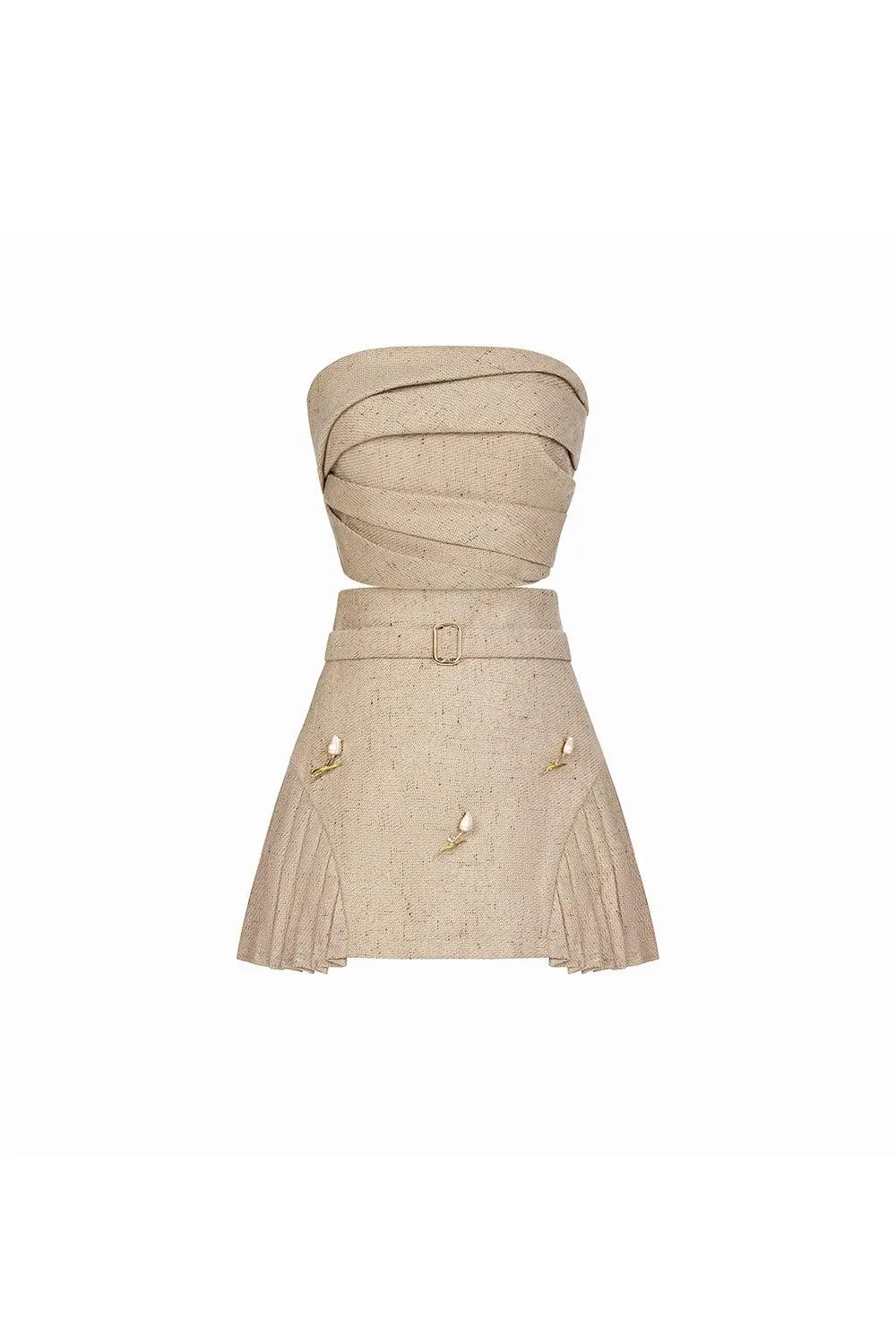 Oliver A-line Side Pleated Canvas Mini Skirt