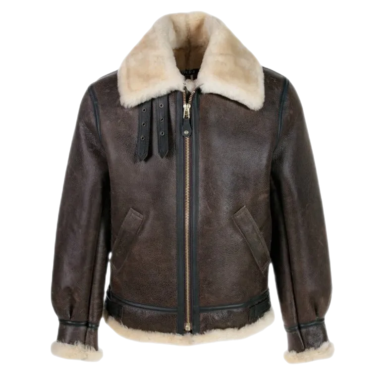 Ollie Men's Classic Leather Fur Lining Bomber Jacket Brown