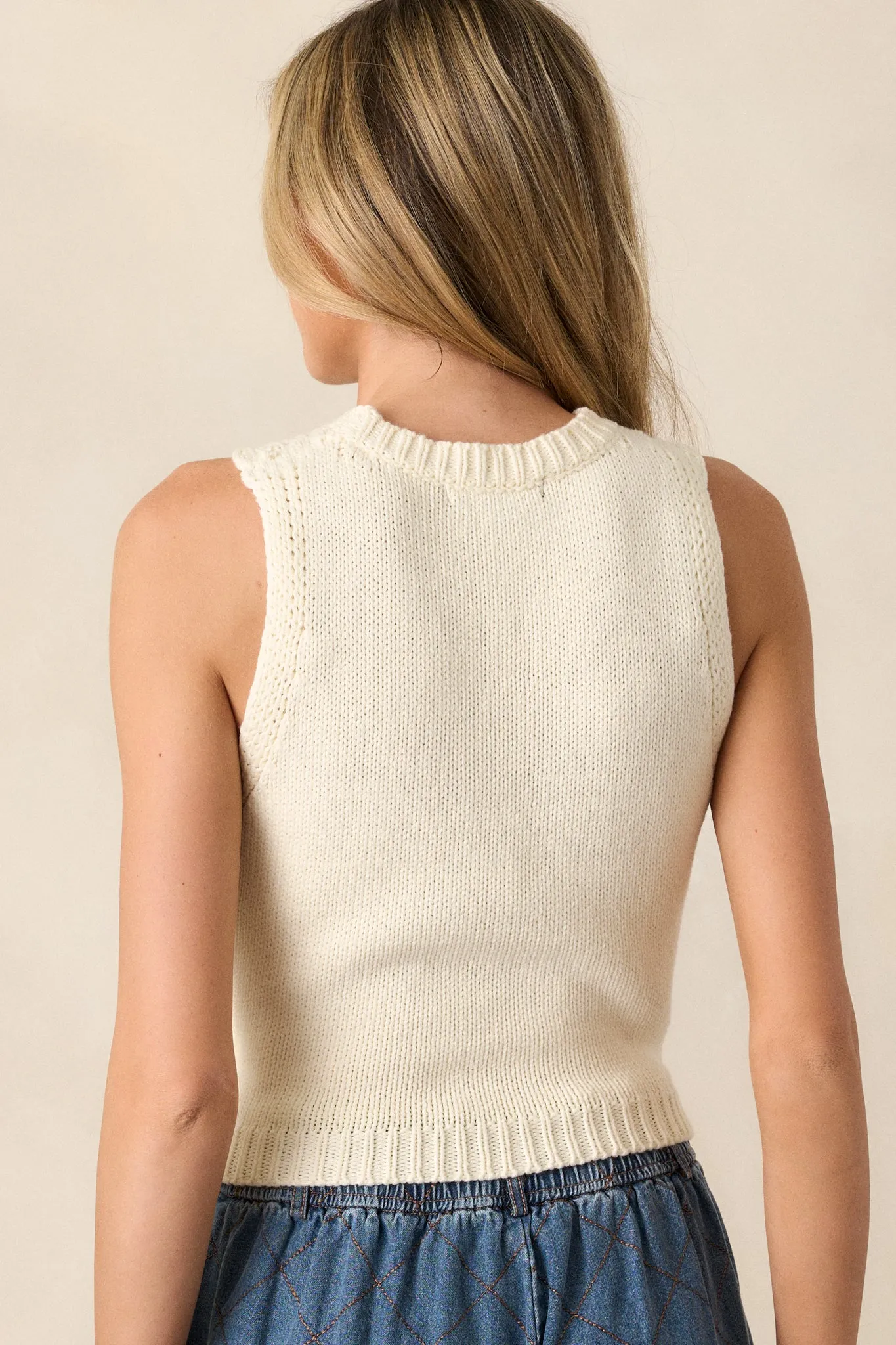 One Time Ivory Knit Sweater Vest