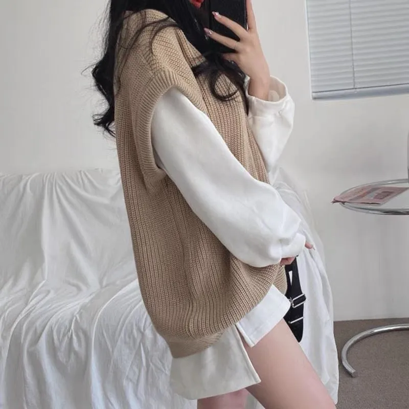 Oversized Knitted Vest and Cotton Sweatshirt Set