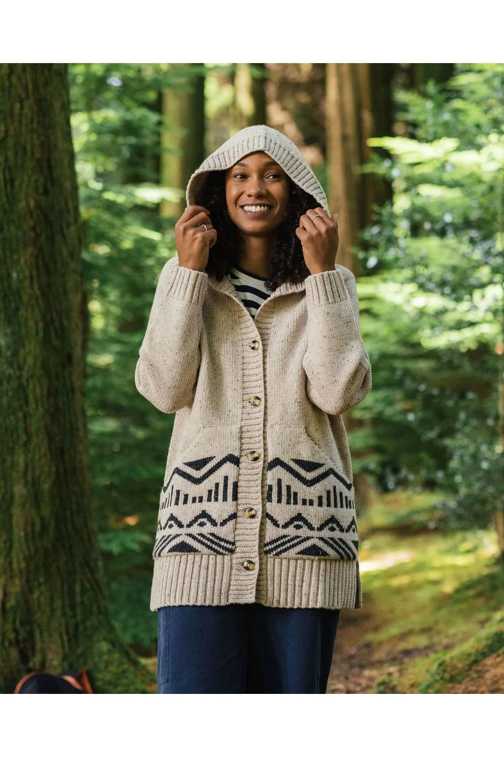 Passenger Snoozle Recycled Knitted Hooded Cardigan Oatmeal