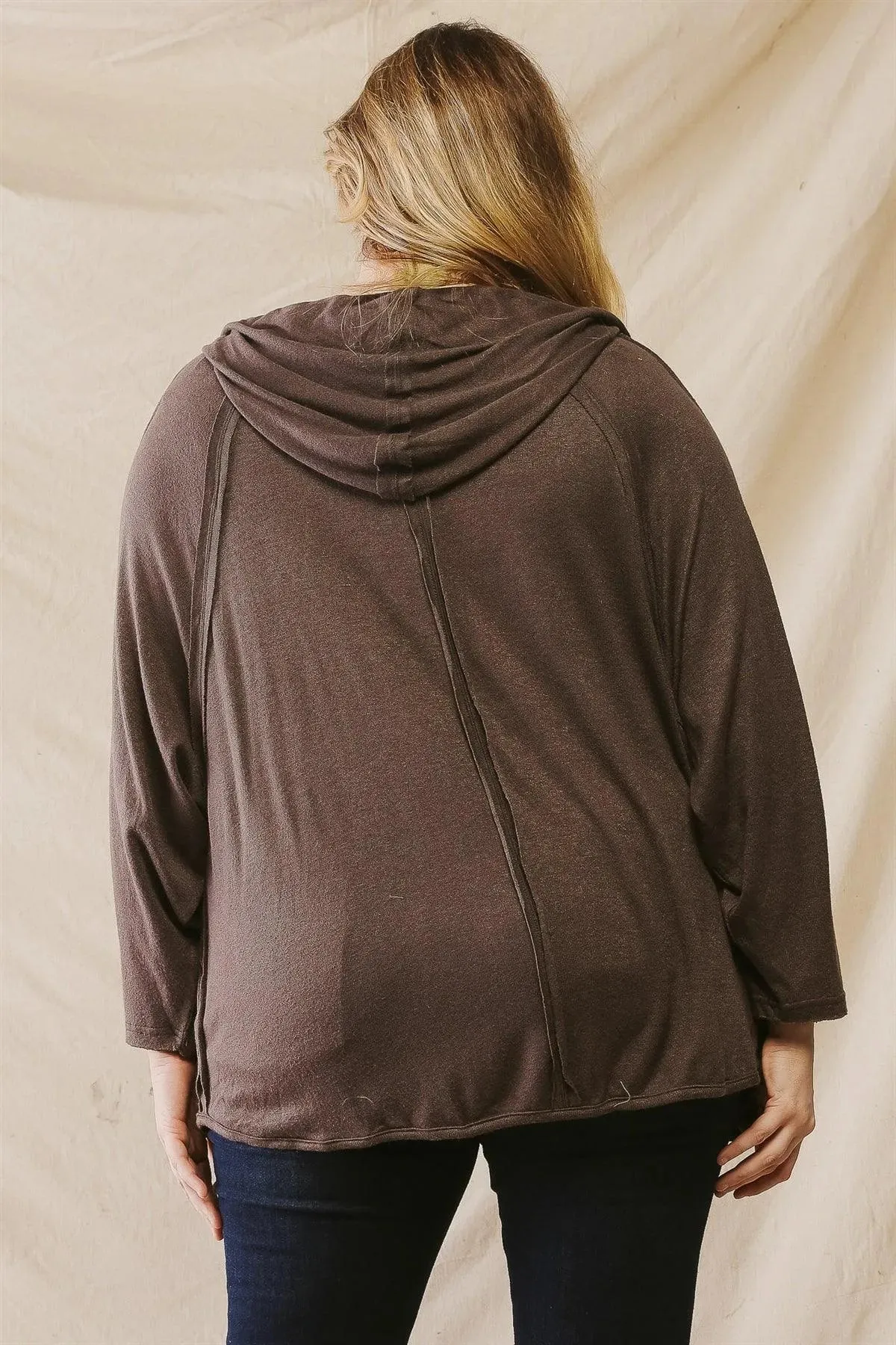 Plus Size Inside-Out Hooded Open Front Cardigan /3-2-1