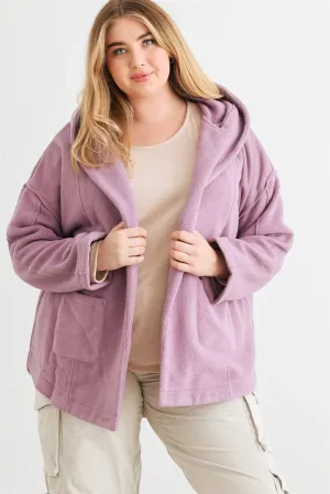 Plus Size Plush Mauve Hooded Fleece Jacket /2-2-2