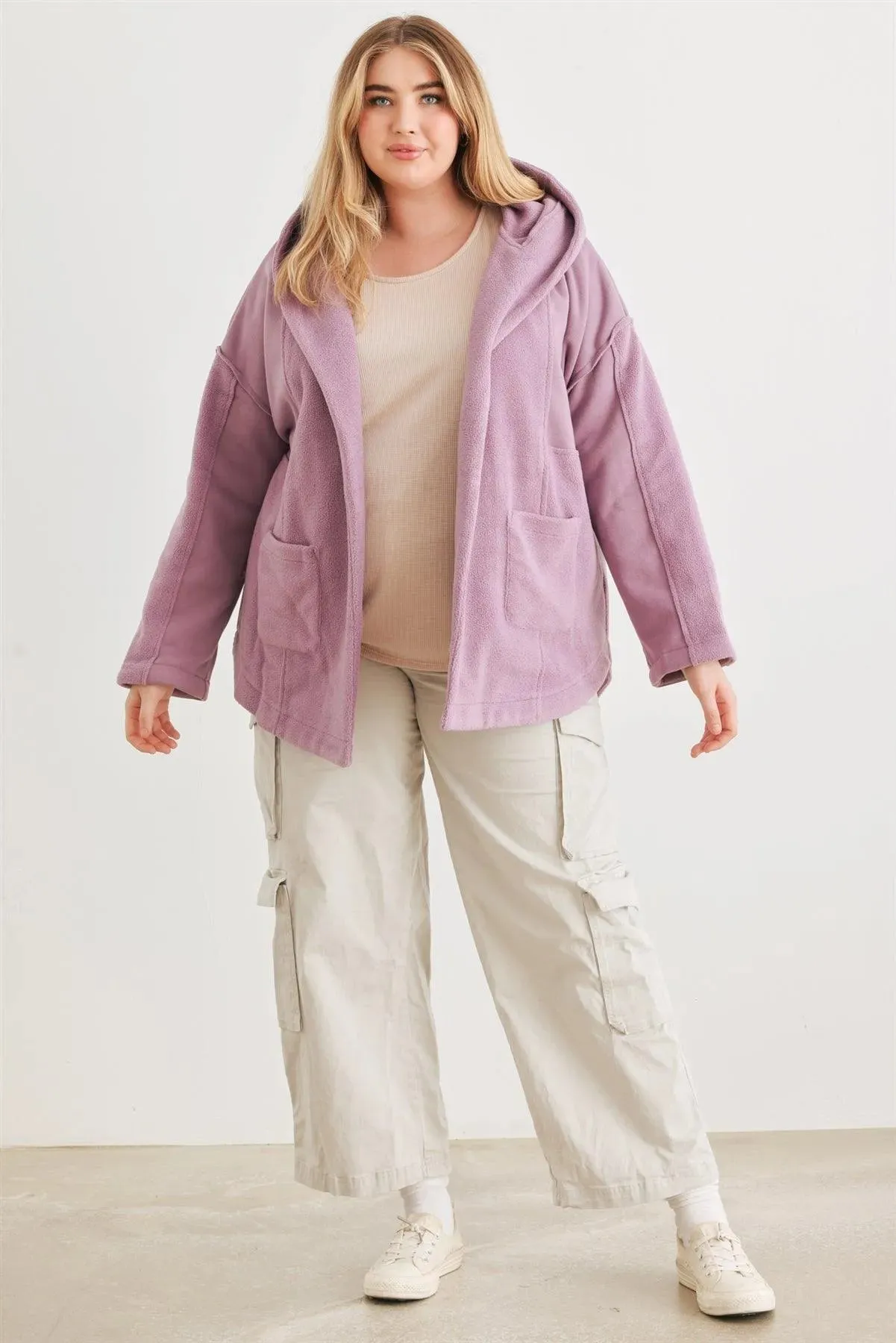 Plus Size Plush Mauve Hooded Fleece Jacket /2-2-2