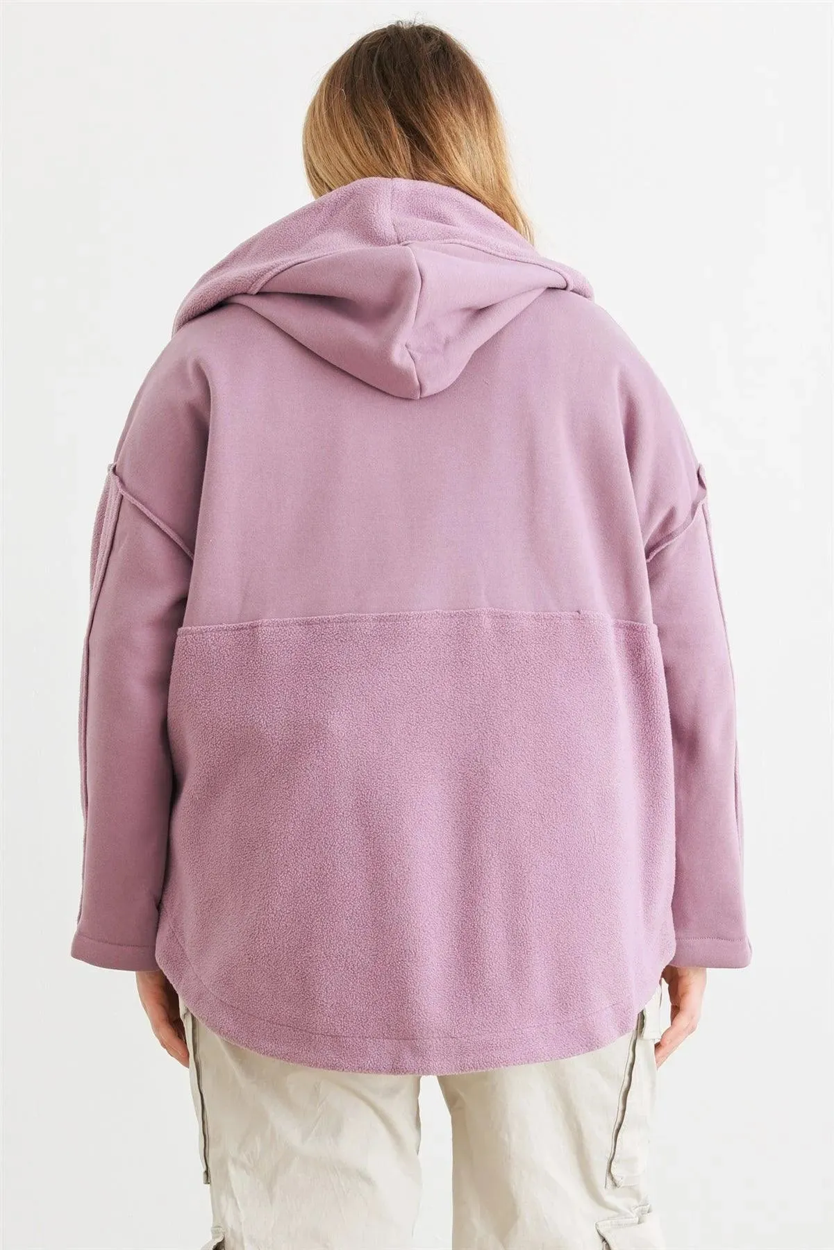 Plus Size Plush Mauve Hooded Fleece Jacket /2-2-2