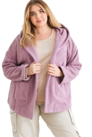 Plus Two Pocket Open Front Soft To Touch Hooded Cardigan