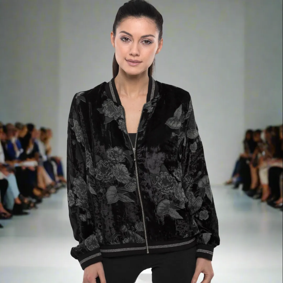 Printed Velvet Bomber Jacket