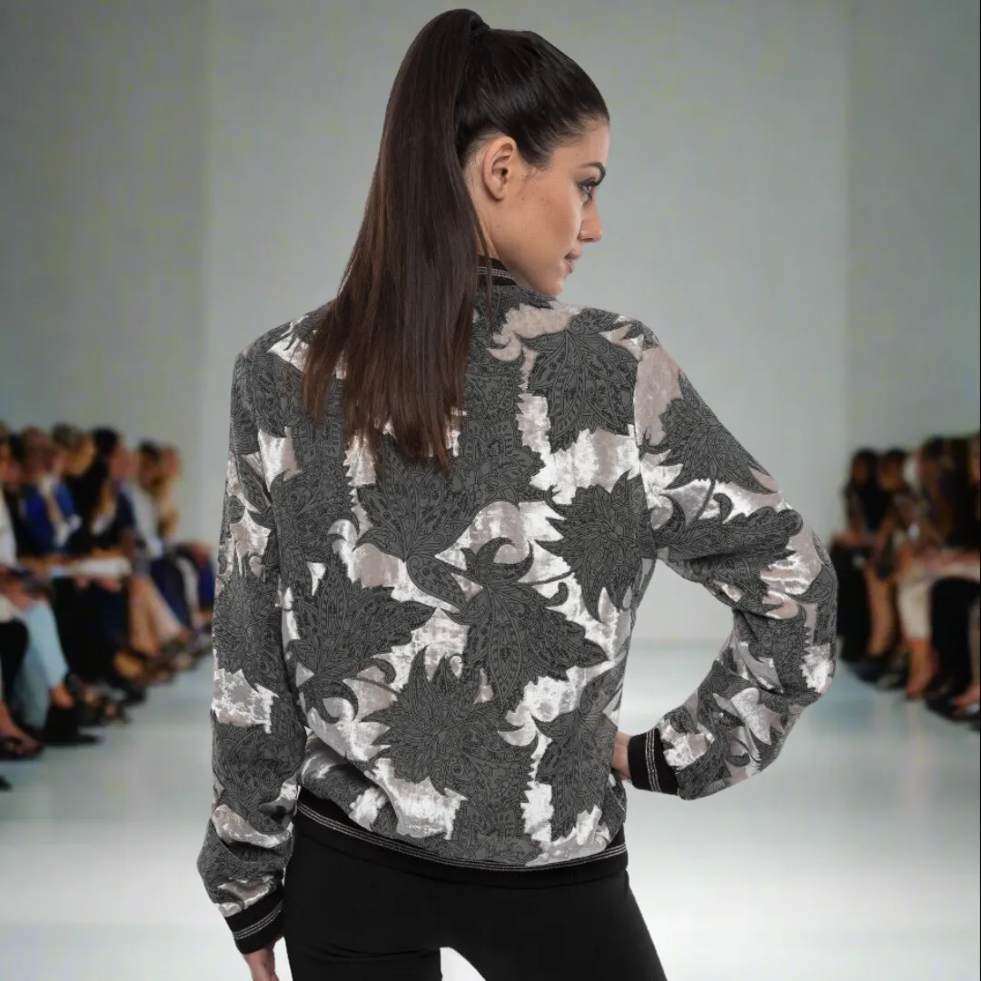 Printed Velvet Bomber Jacket