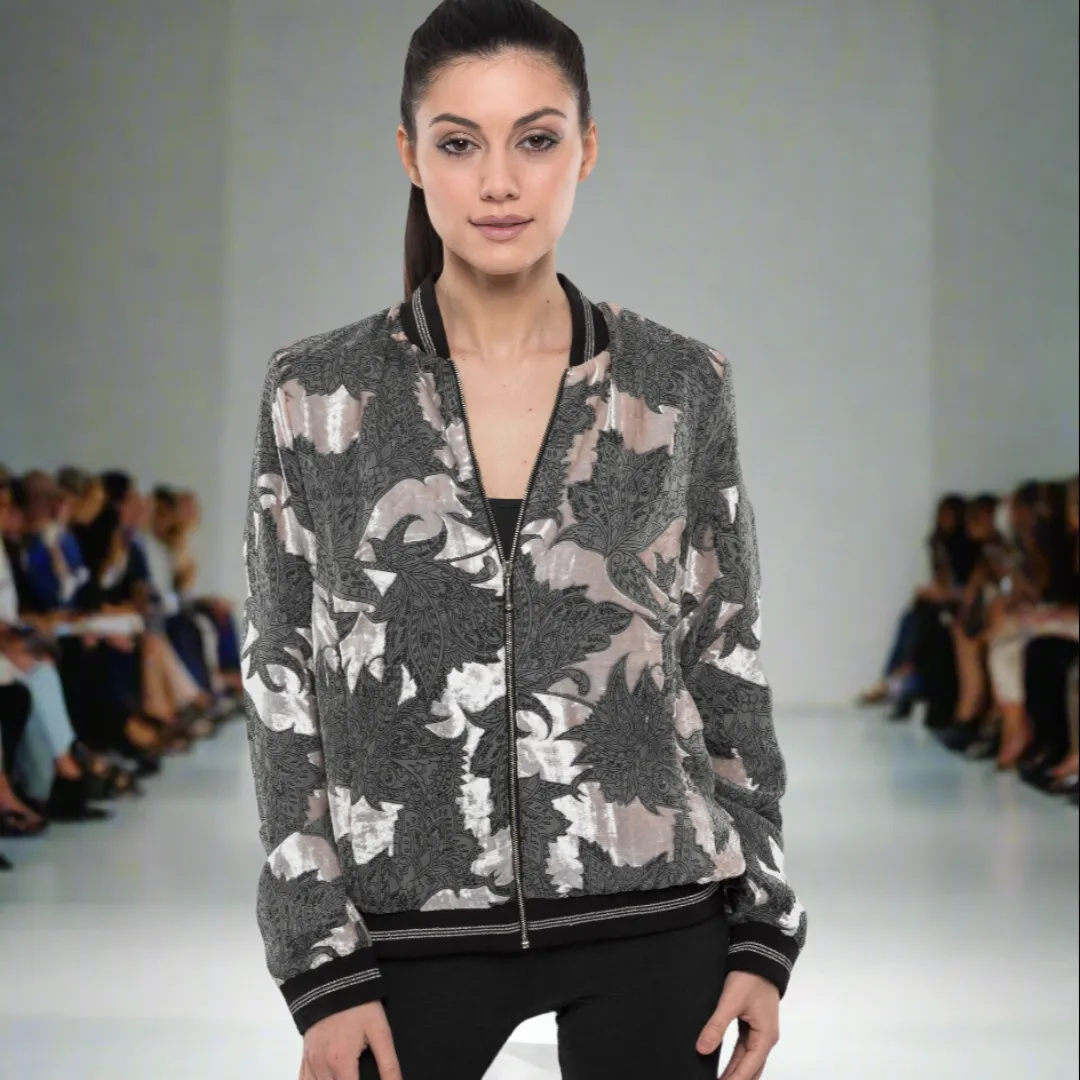 Printed Velvet Bomber Jacket