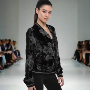 Printed Velvet Bomber Jacket