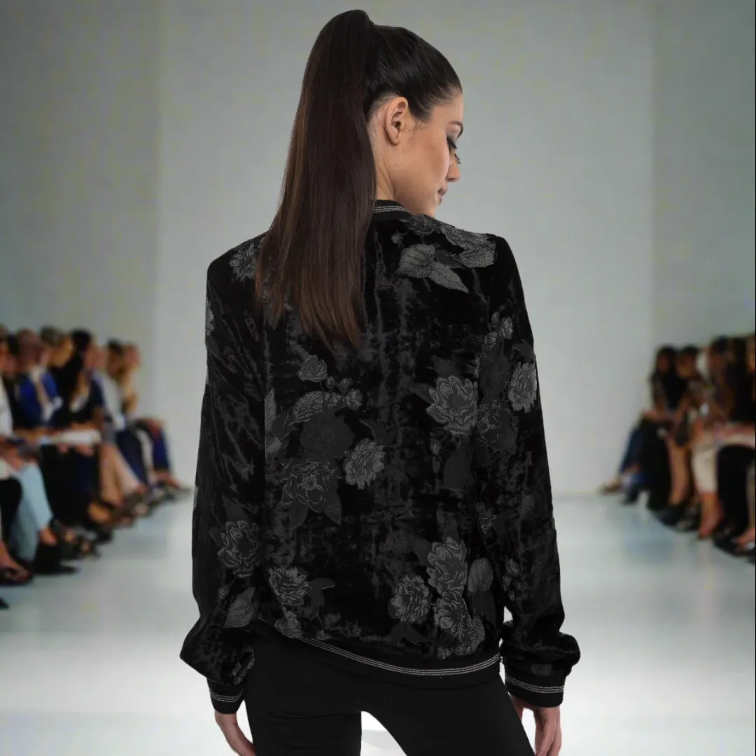 Printed Velvet Bomber Jacket