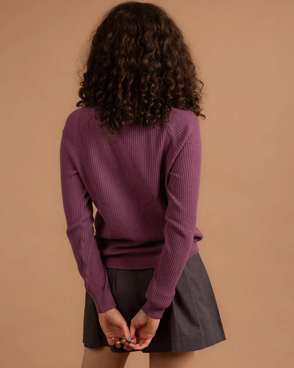 Purple Ribbed Mock Neck Top