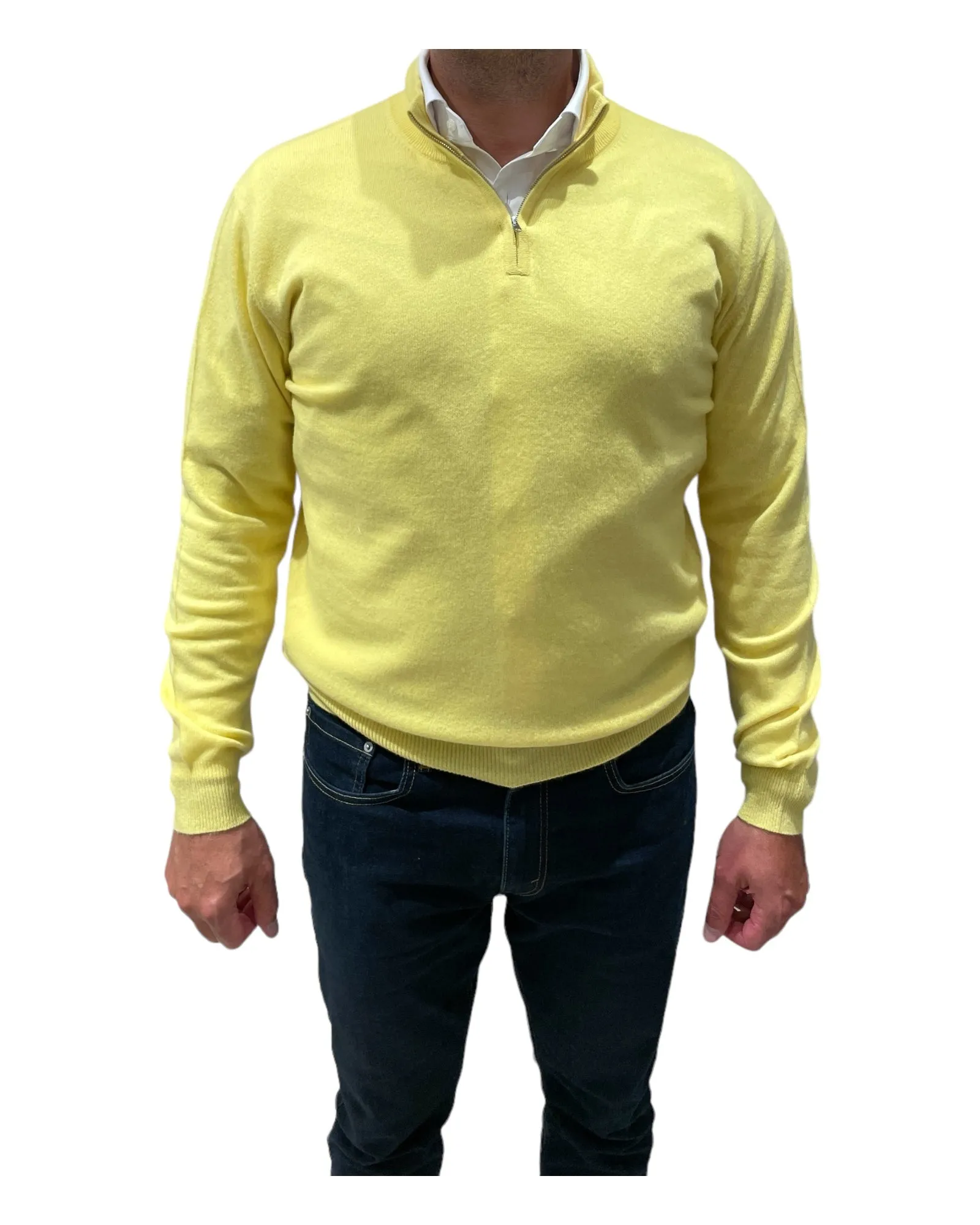 Quarter Zip Pure Cashmere Sweater - Yellow