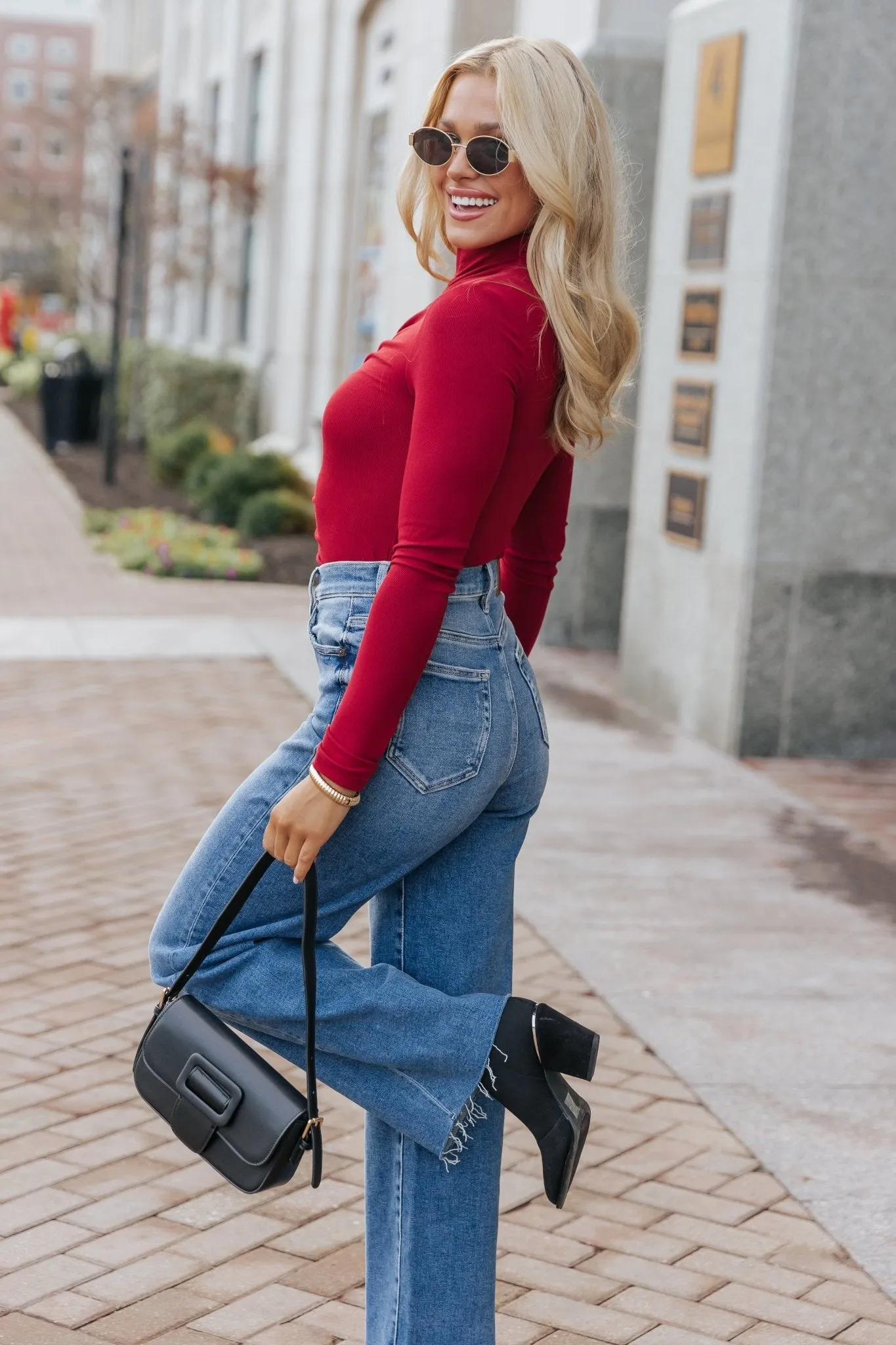 Red Cinched Mock Neck Top - FINAL SALE