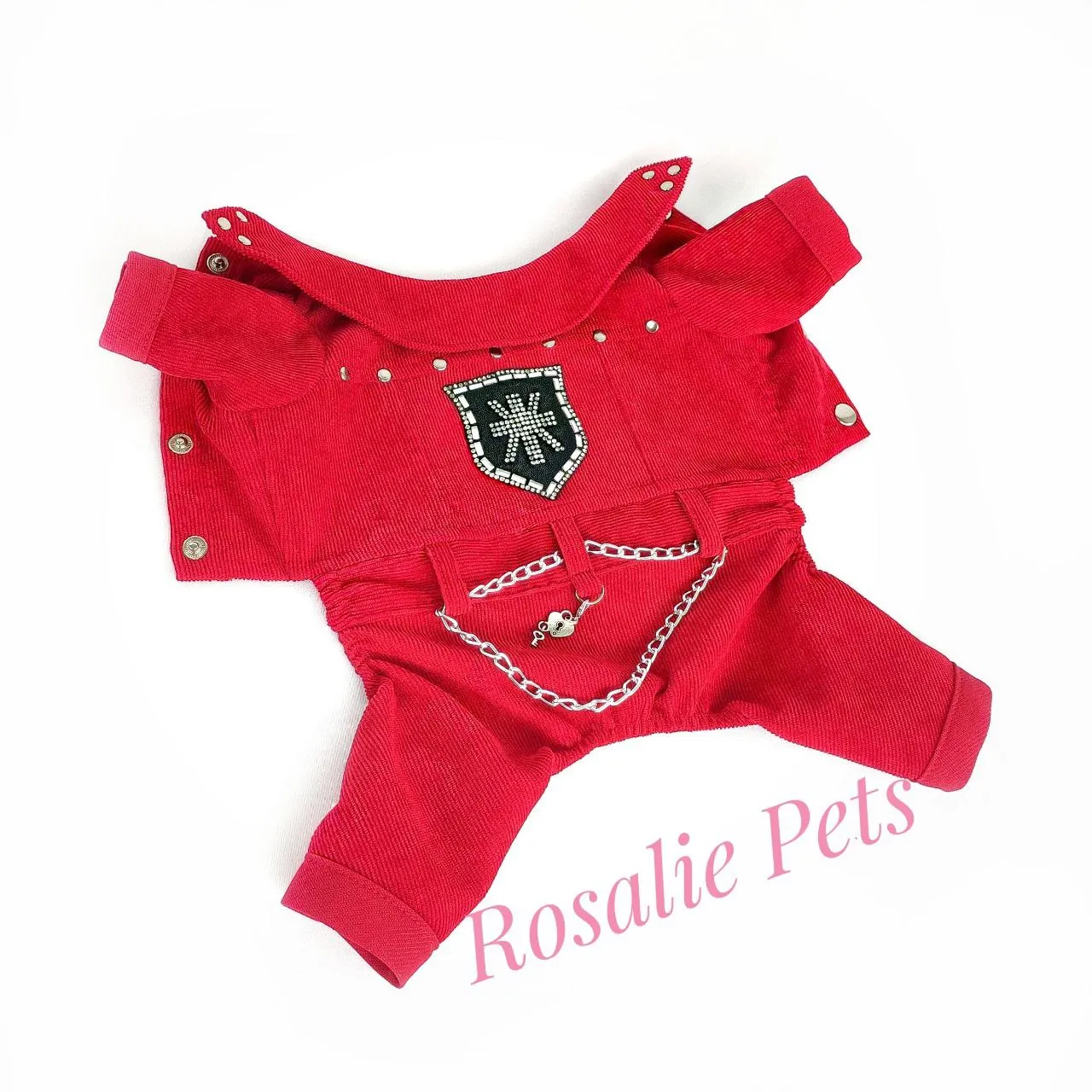 Red corduroy dog jumpsuit