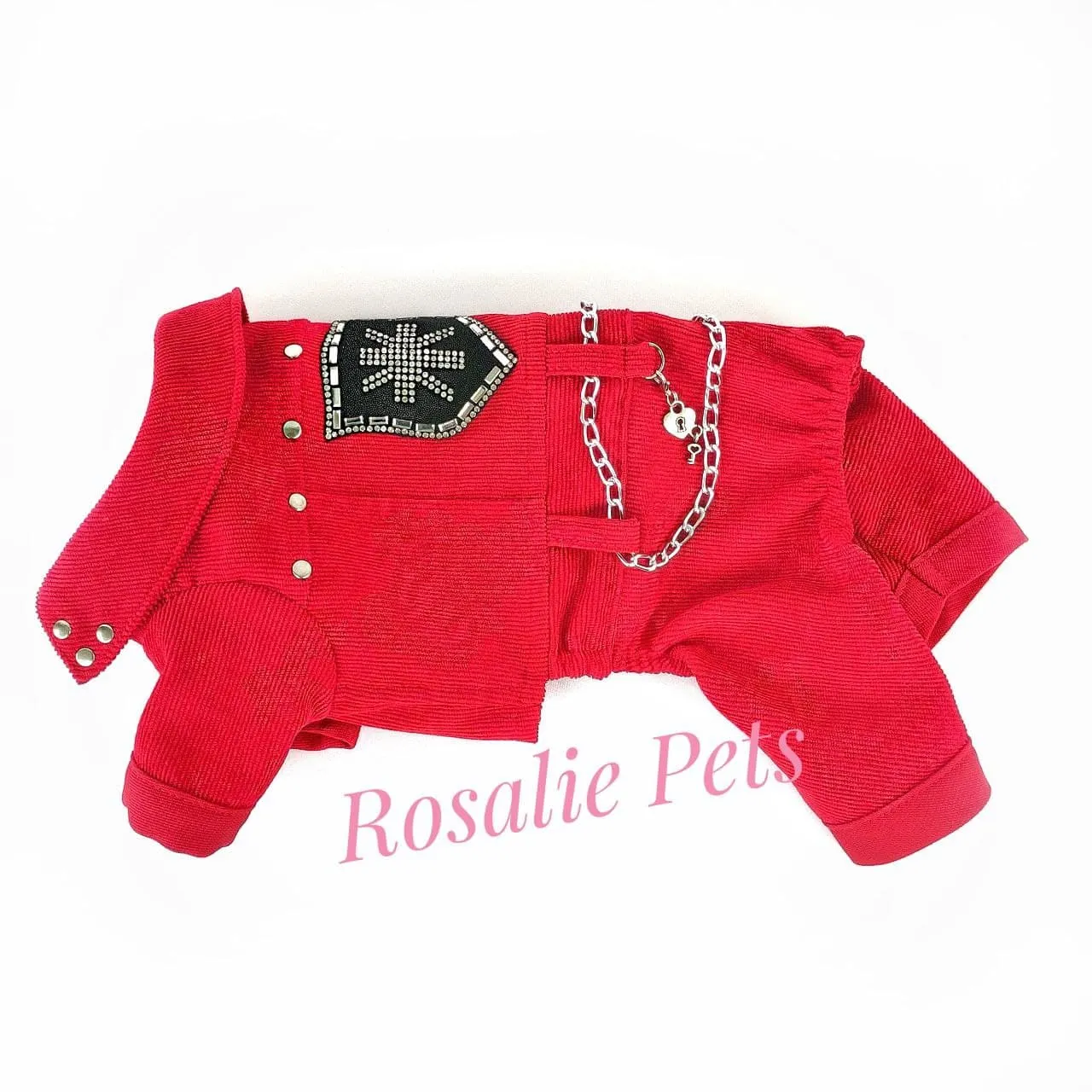 Red corduroy dog jumpsuit