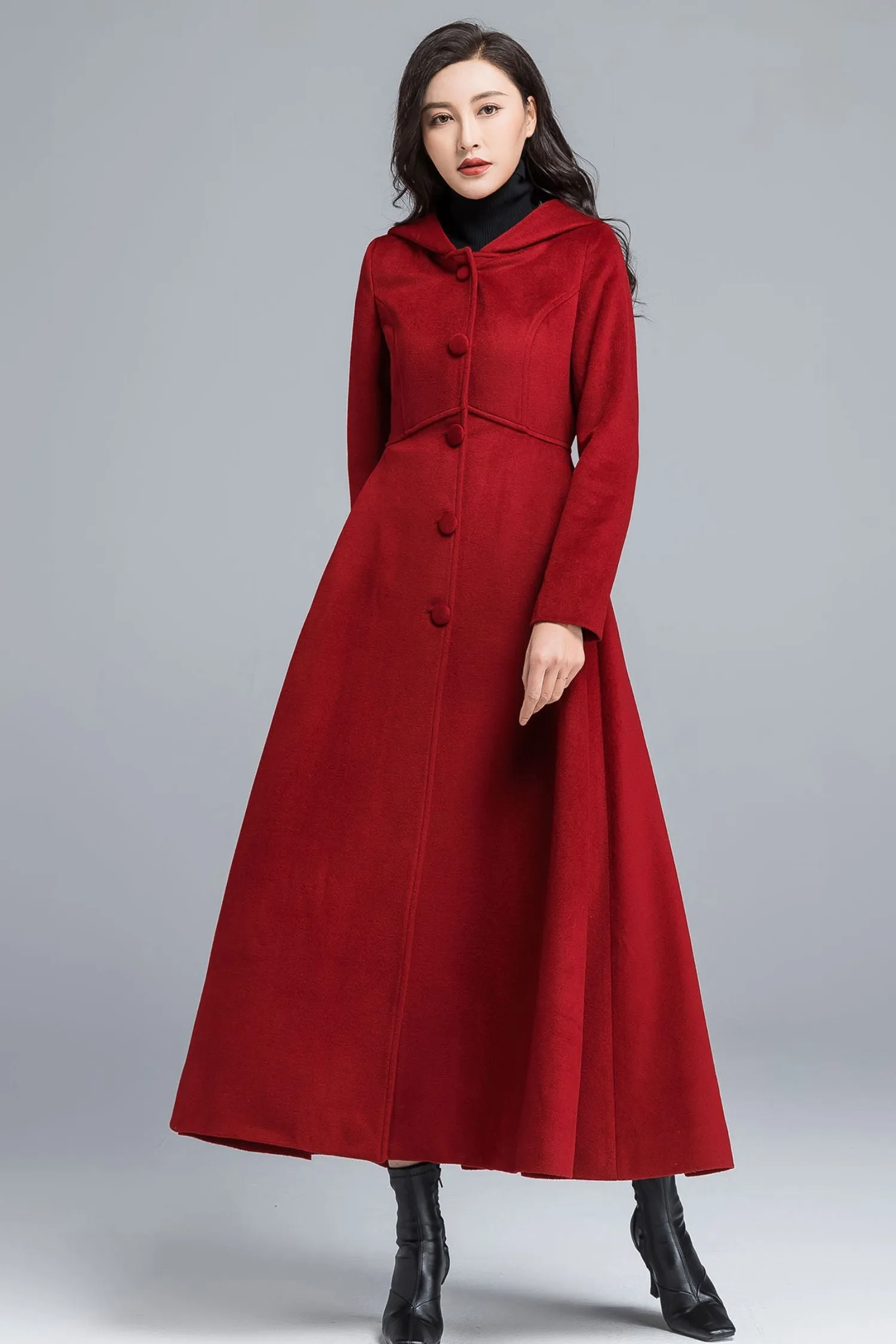 Red Long Winter Wool coat women 2483