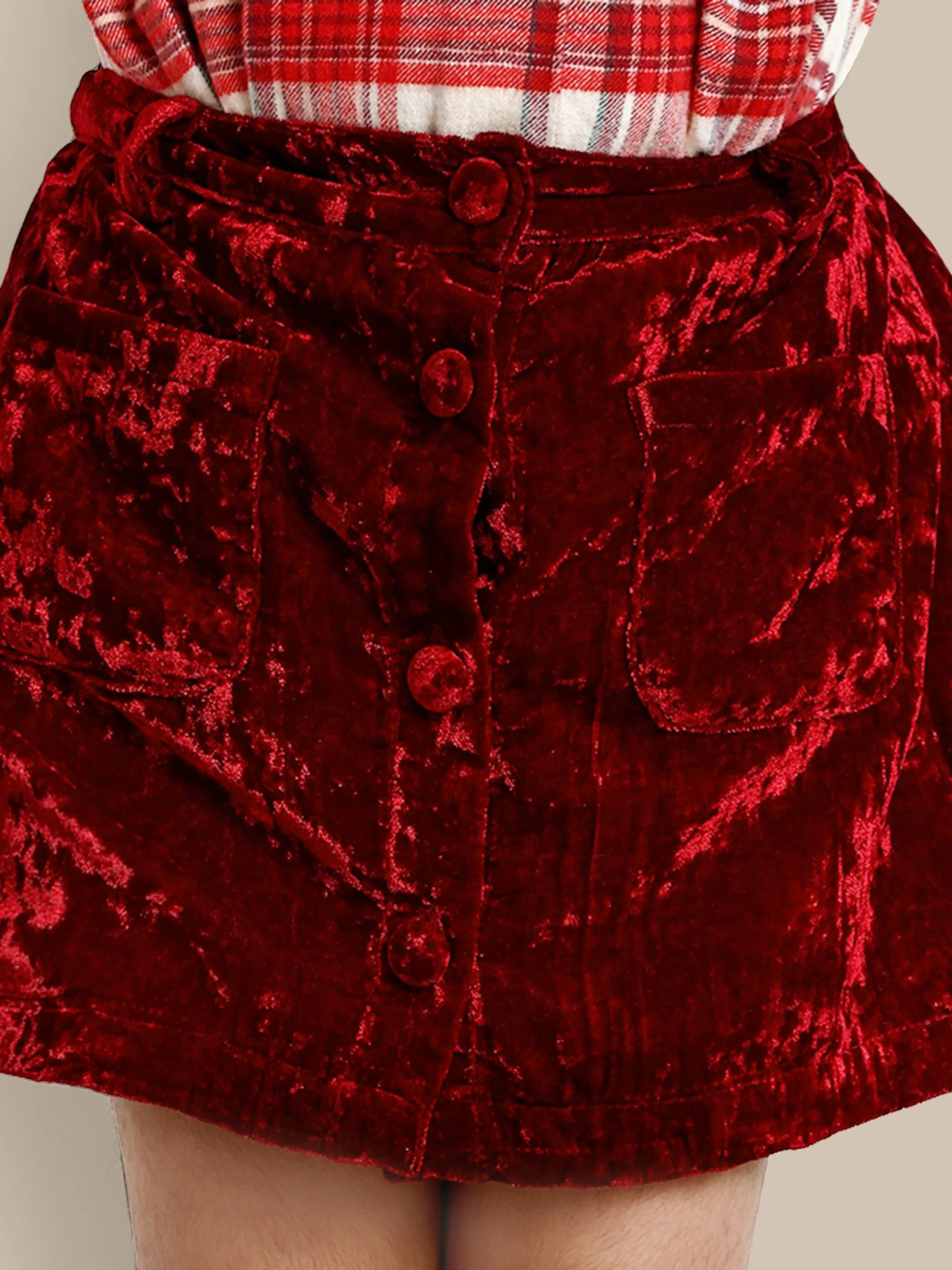 Remi Stylish Wine Velvet Girls Skirt