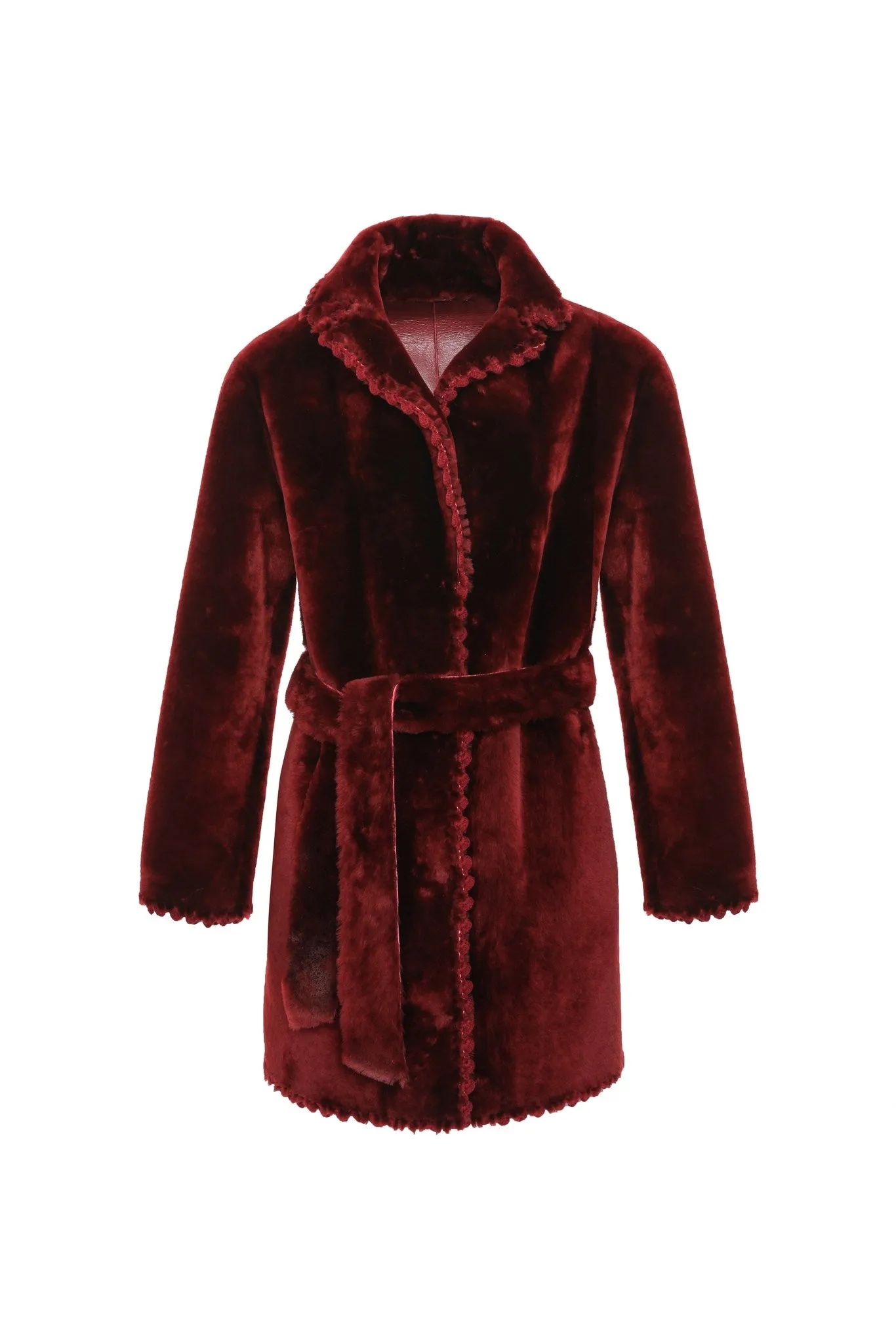 REVERSIBLE SHEARLING LAMB JACKET  WITH EMBROIDERD TRIM, BELT