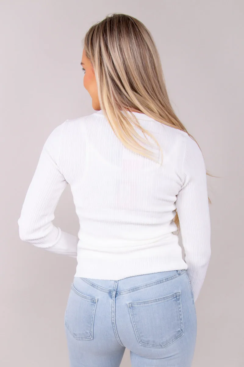 Ribbed Textured Knitted Top - White