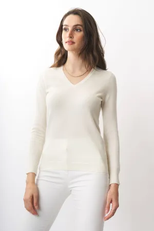 Robertson Madison 100% Cashmere Fine Gauge V-Neck CC-246 | Ivory