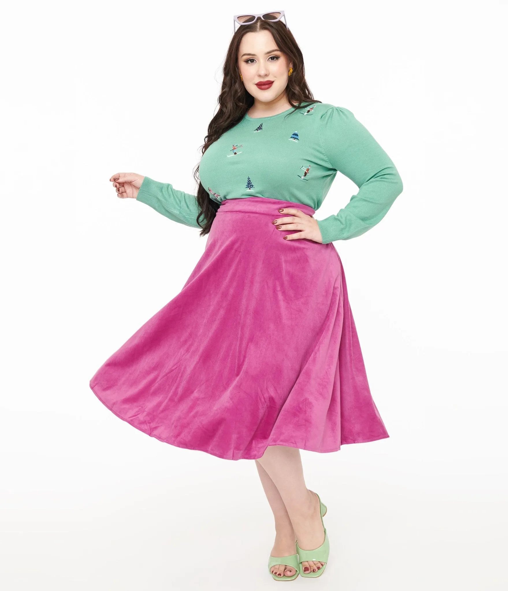 Royal Monk Plus Size 1950s Purple Velvet Dreams Swing Skirt